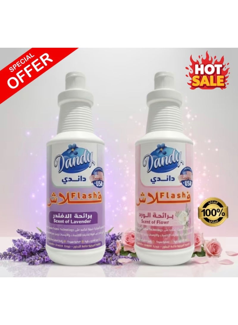 DANDY Two bottles of Flash Dandy multi-purpose disinfectant and cleaner, providing complete protection and effective cleanliness. Features a pleasant and refreshing scent (flowers and lavender), free from smoke and unpleasant odors. Saudi-made - Image 1